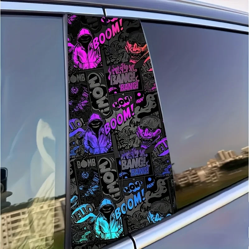 2 Bright Boom! Door Post Decals - Durable Vinyl, Easy DIY Installation, Colorful Comic Book Style, B-Post Protective Film