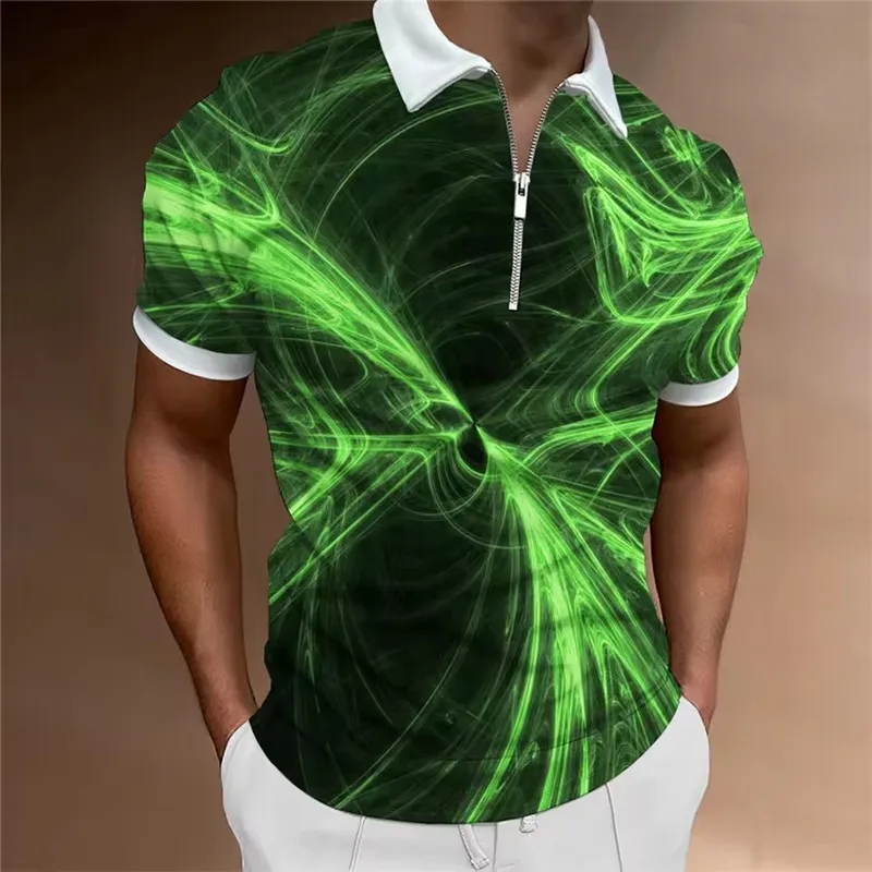 

Модные мужские футболки-поло с принтом тай-дай, летние футболки-поло с короткими рукавами и 3D принтом, уличная футболка-поло с градиентом на молнии, 6XL, повседневные топы больших размеров
