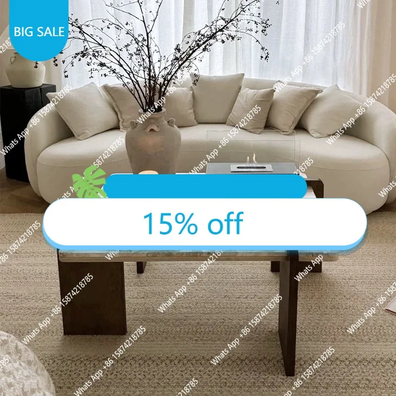 

XS French Wabi-Sabi Travertine Table, Mid-Century Cream Coffee Table, Heat & Scratch Resistant, Natural Veining, Customizable