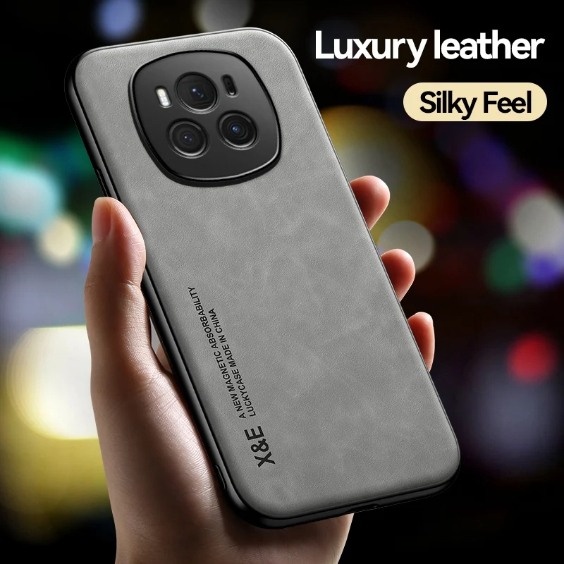 Luxury PU Leather Case For Honor Magic 6 Pro Cover Magnetic Car Holder Silicone Protection Phone Case For Honor Magic 6 Lite 5G