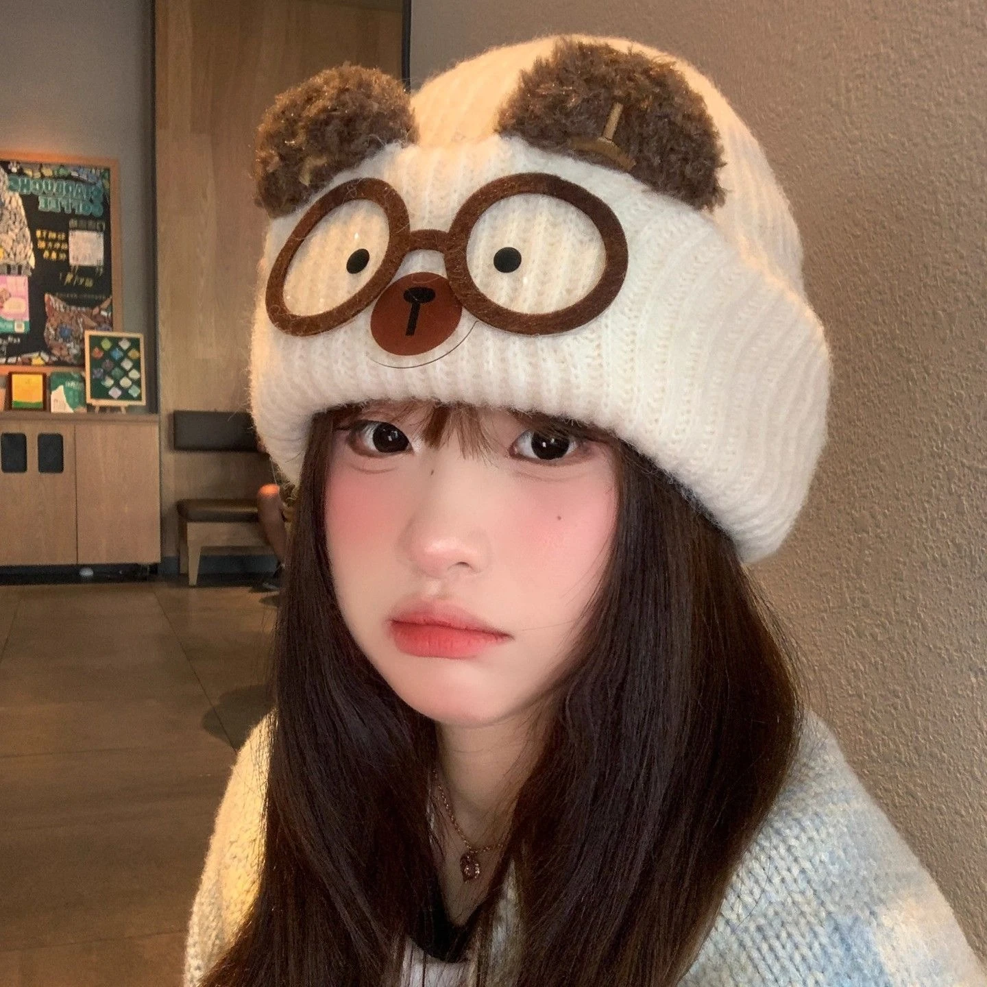 1 Cute Cat-Eared Knit Hat for Women, Cozy Autumn/Winter Headwear with Large Circumference
