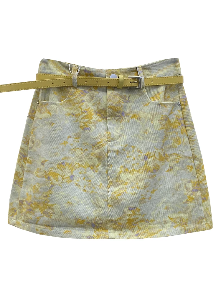 ハイウエストタイダイ花柄スカートボディコンデニムスカート女性の夏 Faion ハイウエスト装飾スカート