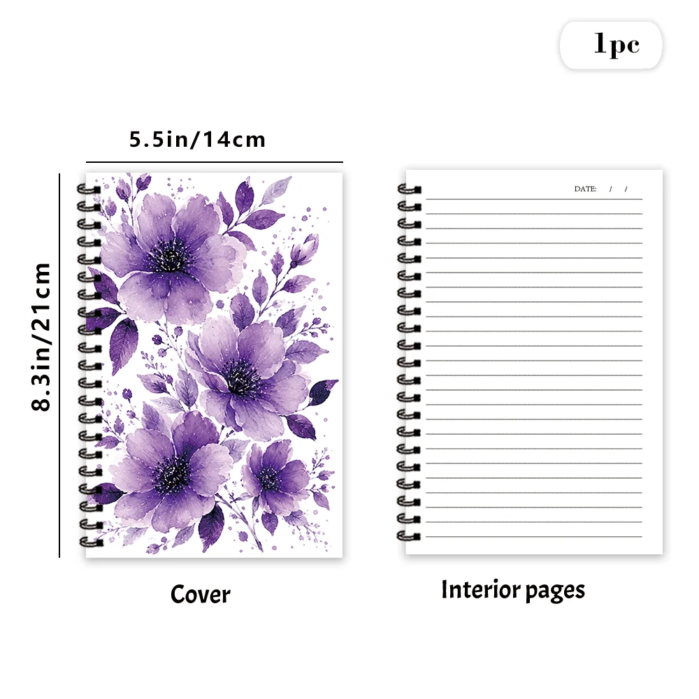 Watercolor Purple Floral Notebook 1pc,Blank Lined Pages,Ideal Gift for Note-Taking, Inspiring for Everyone, Perfect for Students
