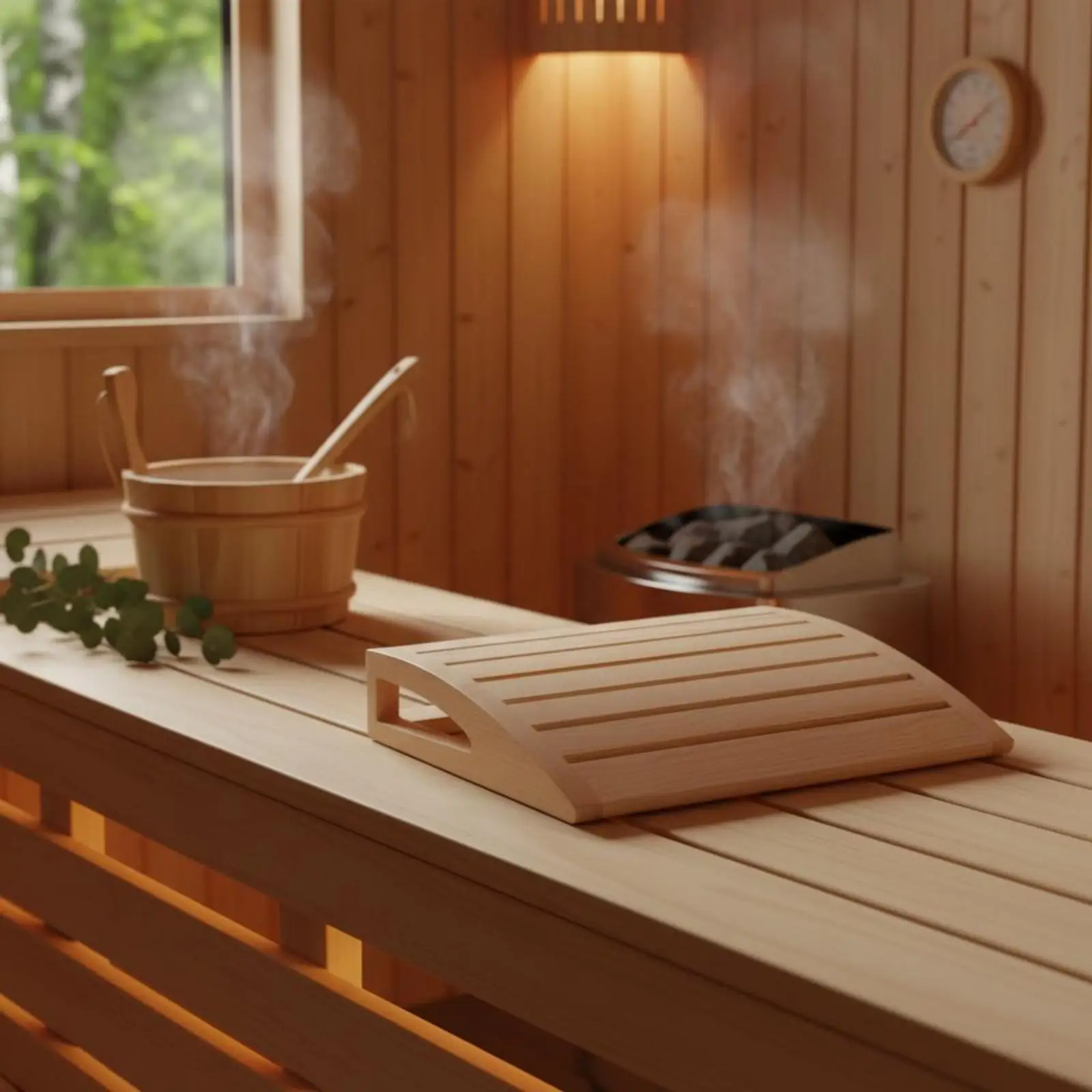 Sauna Headrest Curved Slatted Wooden Sauna Headrest Visible Grain Lumber Wood Neck Pillow