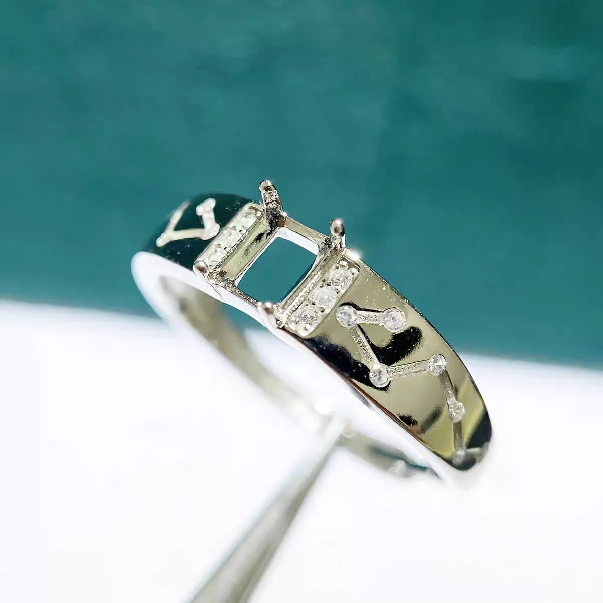 MeiBaP 4*5mm Rectangle Stone 925 Sterling Silver Colorful Zircons Ring Holder DIY Empty Support for Women Fine Charm Jewelry