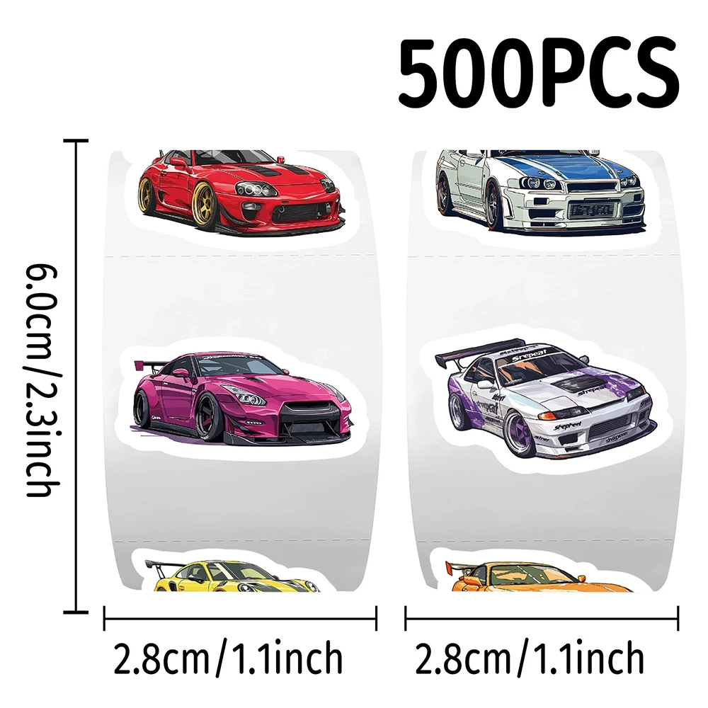 

500pcs/roll Cartoon Retrofit Racing Sealing Stickers Cool JDM Car Graffiti Decals Laptop Phone Scrapbook Reward Sticker Toy Gift