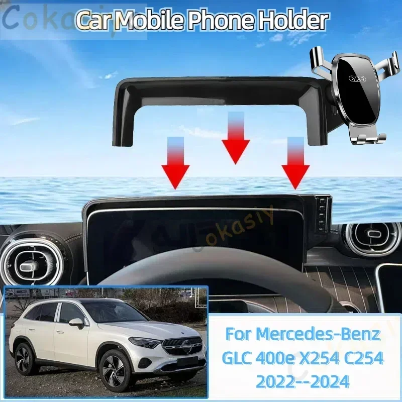 Mobile Phone Holder for Mercedes-Benz GLC 400e X254 C254 2022~2024 Air Vent Clip Tray Cell Stand Support Gravity Car Accessories