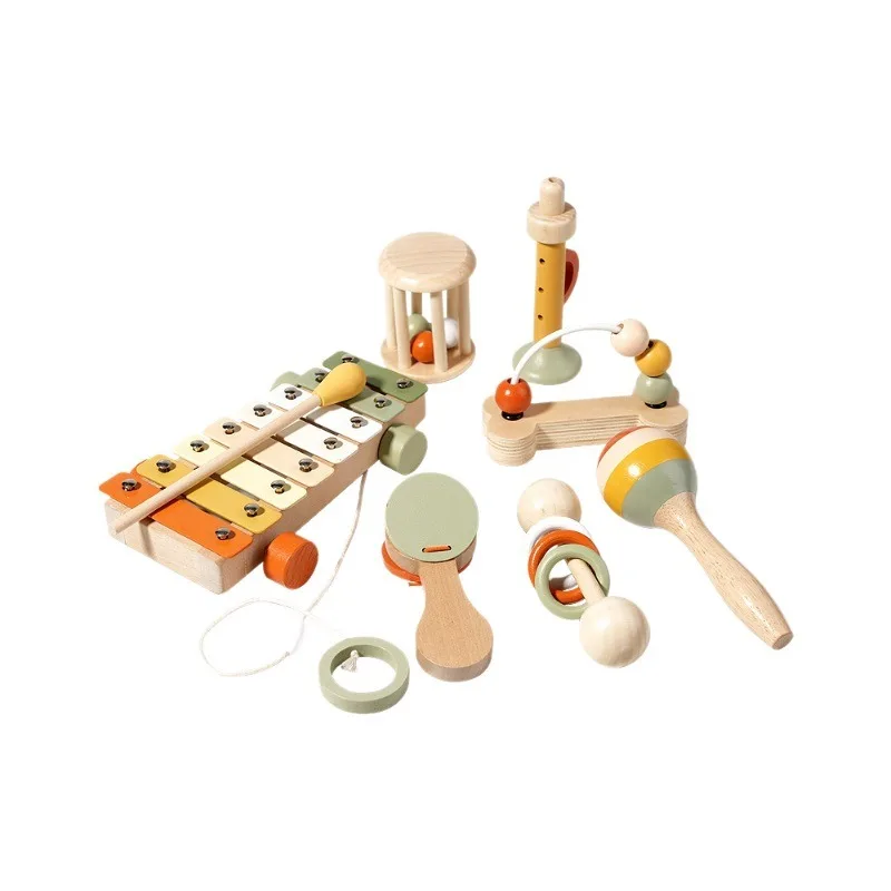 Latest Wooden Rattle Toy Puzzle Grab Natural Tether Instrument Shaker