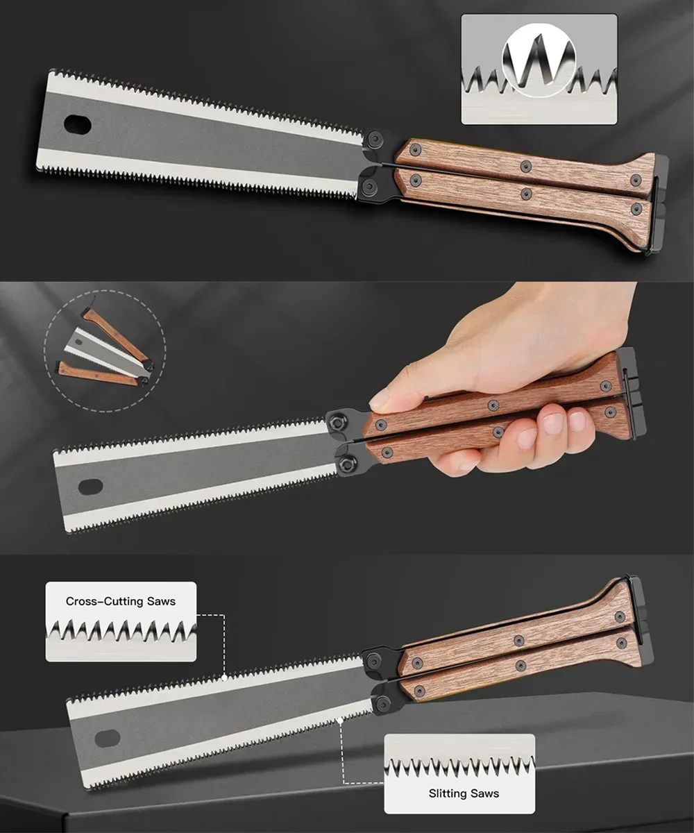 Tragbare Klappbare Japanische Handsäge mit Doppelklinge und Holzgriff für Holzarbeiten, Beschneiden, Camping und Gartenarbeit – Detail 9