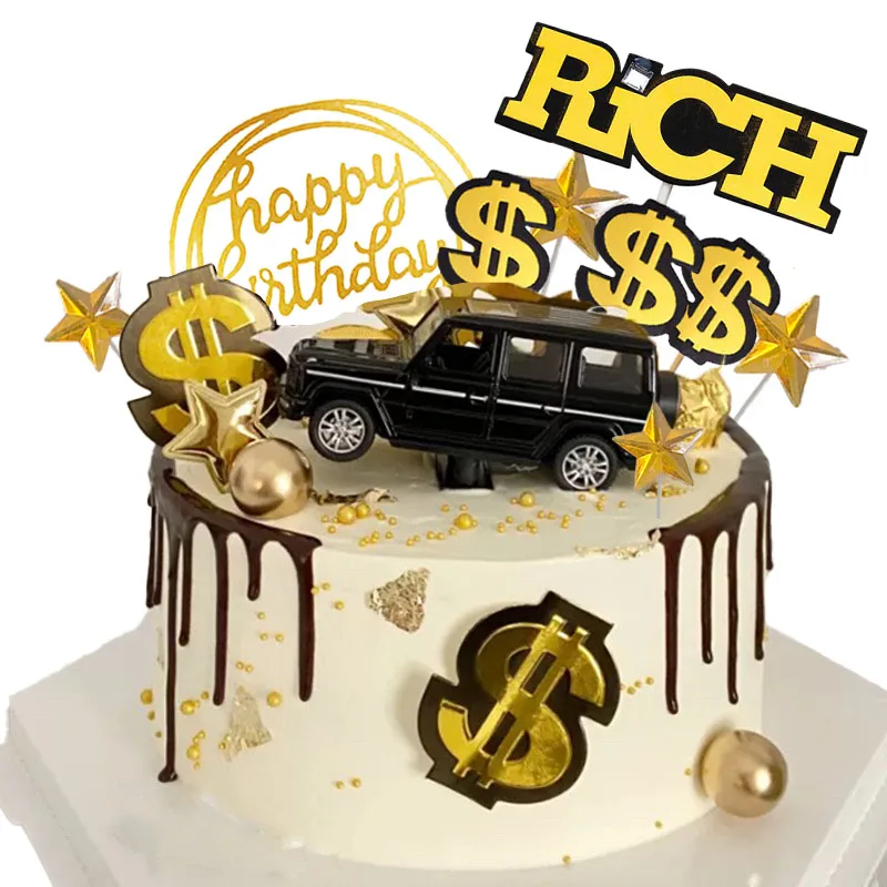 Dollar Kuchen Topper Auto Figur Geld Kuchen Dekorationen Für Richman Geburtstag Party Liefert Reiche Geld Dollar Thema Party Dekore – Detail 2