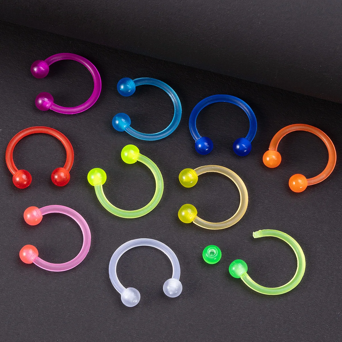 10pc Glowing Flexible Septum Piercing Rings Acrylic Horseshoe Nose Ring Eyebrow Lip Tragus Piercing Earring Jewelry Retainer 16G