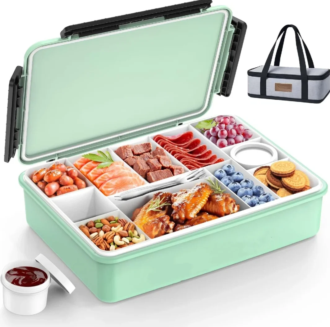 

Chilled Portable Snackle Box Container with Ice Pack, Divided Serving Tray with Insulated Bag, Beach Essentials for Summer, Snack Containers for Road Trip Charcuterie Snack Picnic, White