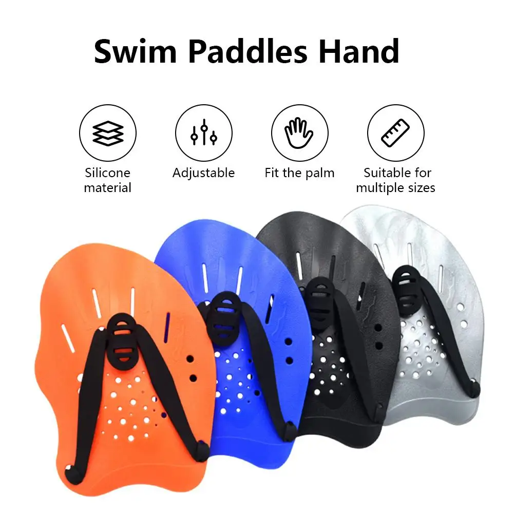 1 Pair Swim Paddles Hand With Adjustable Strap Multi-color Swimming Training Equipment For Women Men Children