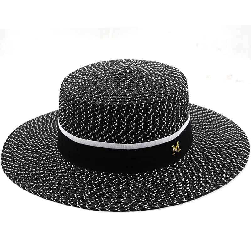 Simple Summer Hepburn style stripeWomen Beach Hat Female Casual Panama Hat Lady Brand Flat brim Bowknot Straw cap girls Sun Hat