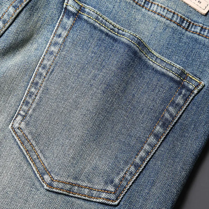 Fashion Designer Men Jeans High Quality Retro Washed Blue Stretch Slim Fit Ripped Jeans Men Vintage Casual Denim Pants Hombre