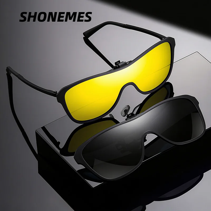 

SHONEMES Clip on Sunglasses Flip up Polarized Shades One Piece Outdoor Night Vision UV400 Eyewear for Men Women
