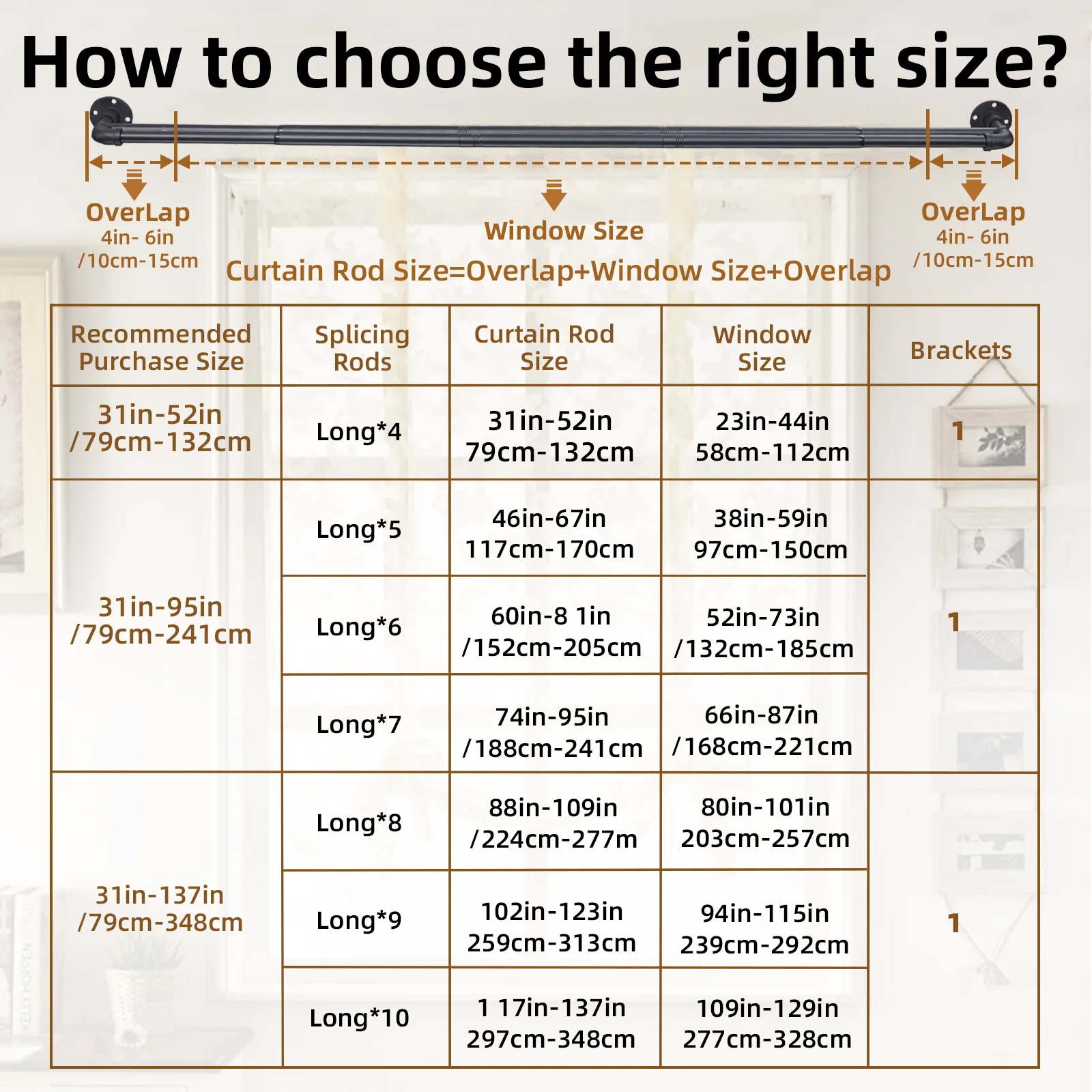 Industrial Double Curtain Rods for Windows, Adjustable Telescoping 1 Inch Black Double Curtain Rod Set Heavy Duty