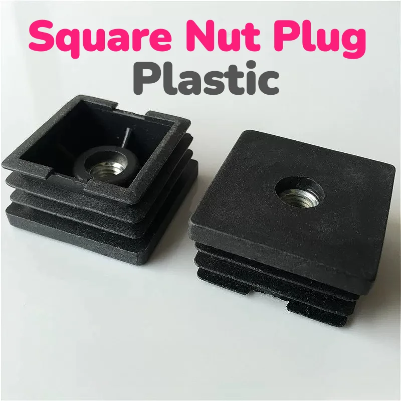 Black Plastic M6 M8 M10 Nut Hole Square Nut Plug Adjustable Foot Pads Blanking End Caps for Tube Furniture Leg Feet