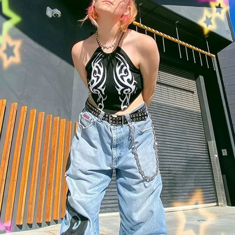 

Sexy Halter Tank Top Lovely Print Crop Tops Women Summer Camis Short Fashion Casual Tube Top Female Y2K Crop Vest Tee Camisole