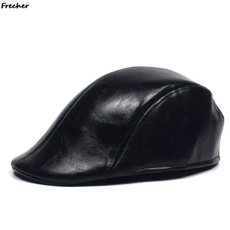 Männer Leder Cabbie Cap Winter Warme Newsboy Caps Britischen Stil Klassische Retro Hüte Männlich Fahren Arbeits Berets Gorras 2023