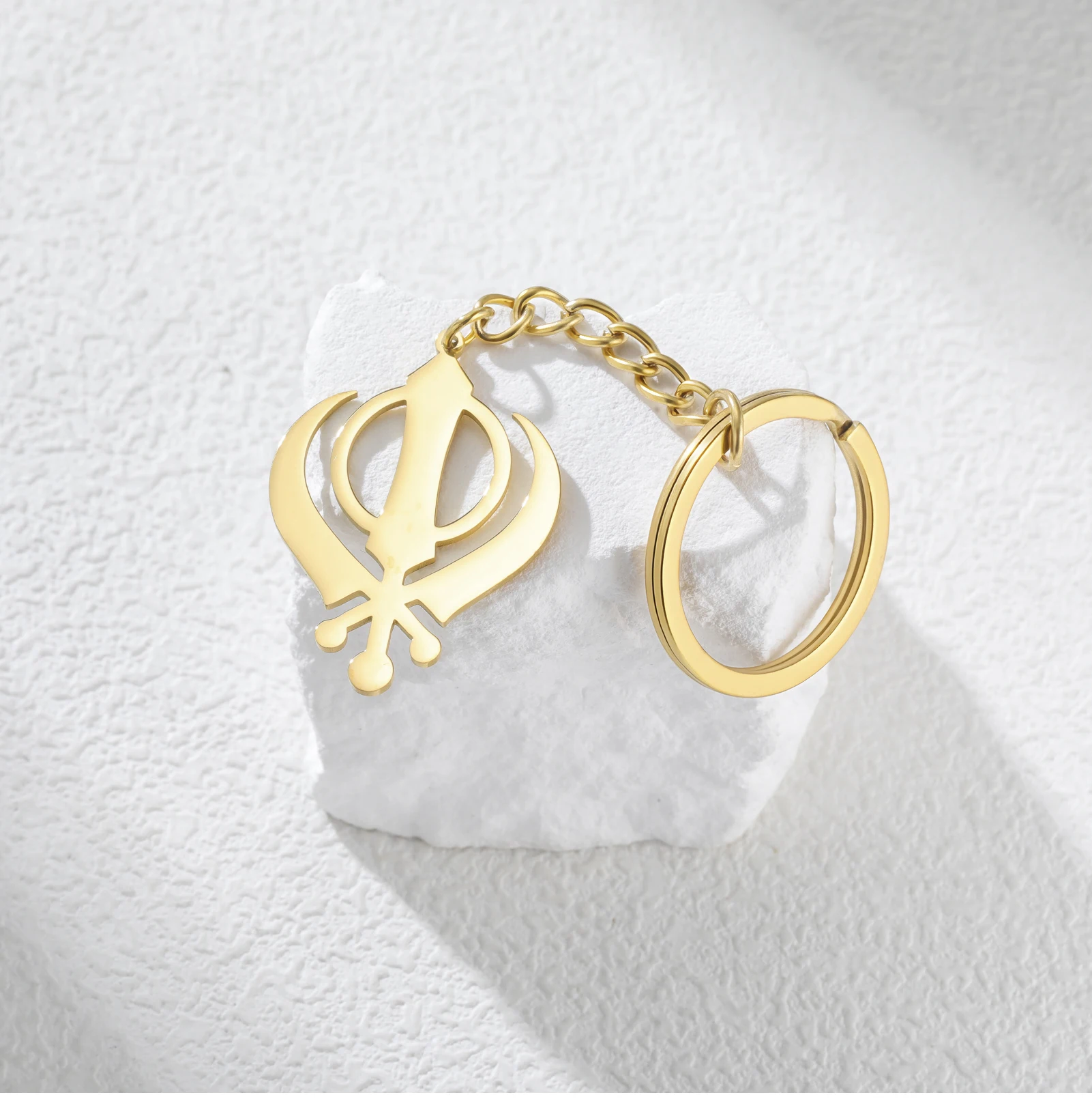 CoolTime 2026 Neuer Khanda Sikh-Symbol Schlüsselanhänger Edelstahl Goldfarben Religiöser Schmuck Amulett Schlüsselring Geschenk für Sikhs – Detail 12