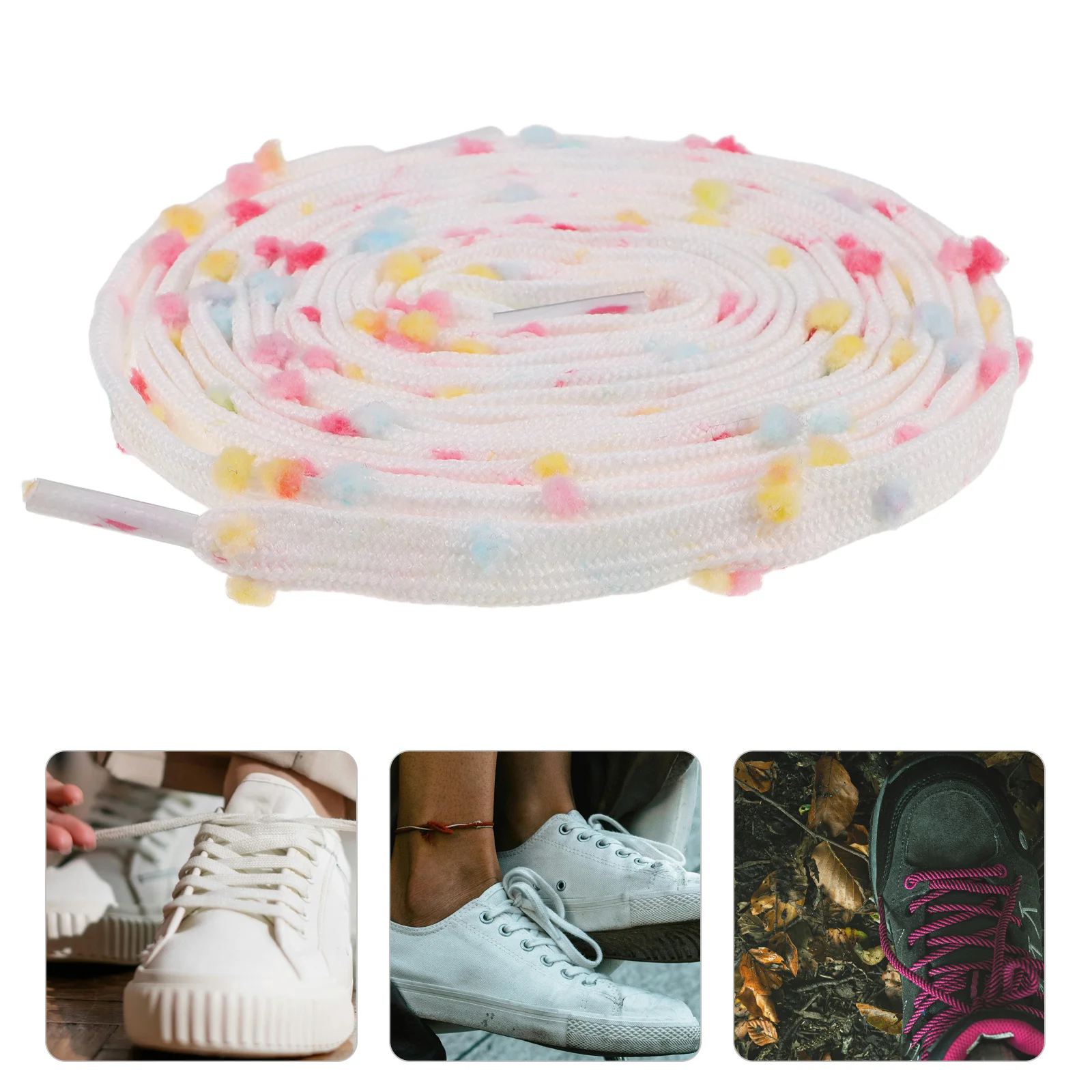 

Rainbow Dot Sneaker Laces Colorful Flat Shoe Strings Pompom Edged Decorative Shoelaces for Casual Party Wear Adults