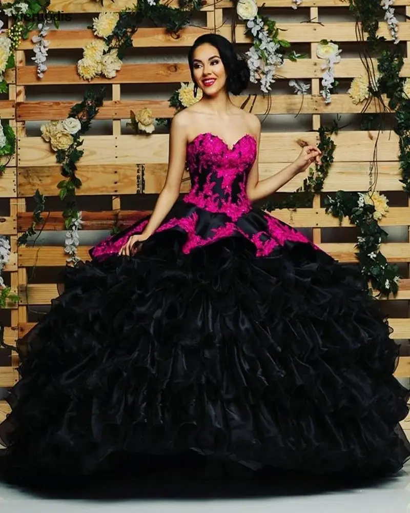 

2020 Luxury Black Sweetheart Quinceanera Dresses Ball Gown Appliques Sweet 16 Dresses vestido de 15 anos vestido para 15 años
