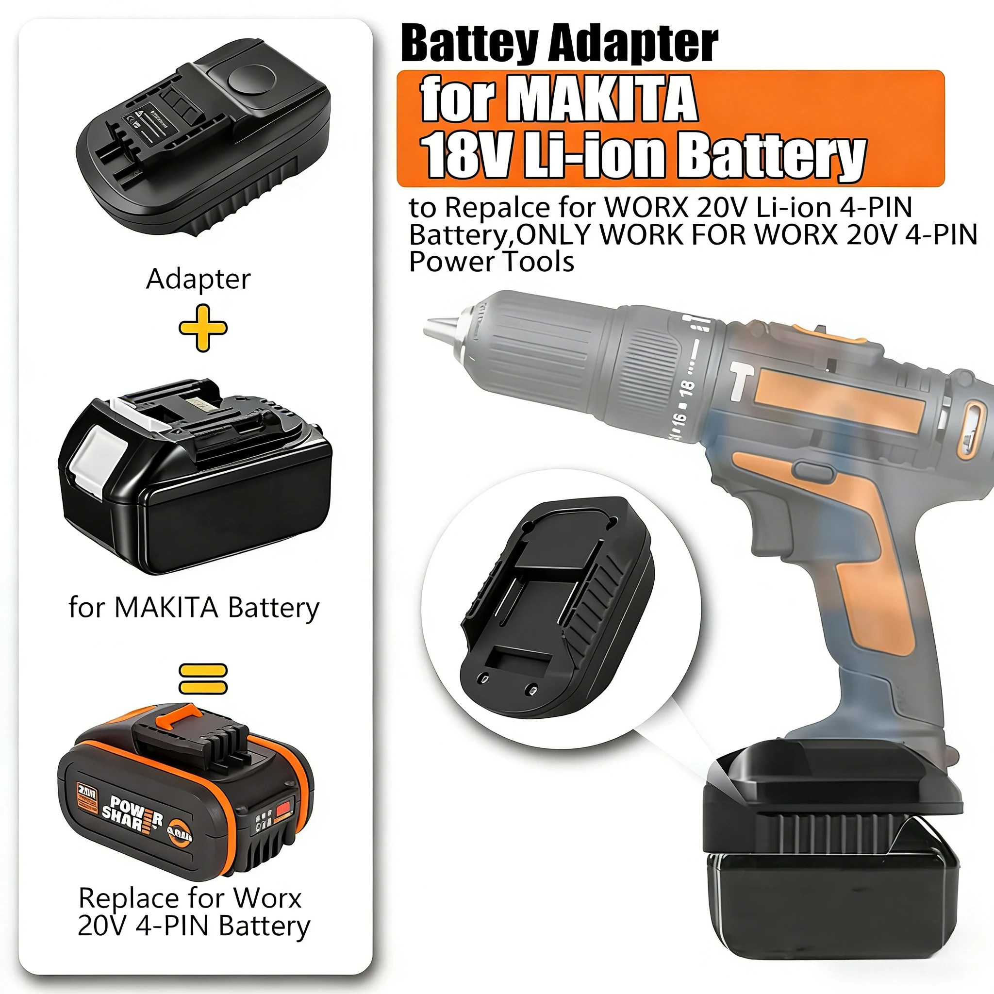 

MT18Worx for Makita to For Worx Battery Adapter Converter for Makita 18V Li-ion Battery Convert to For Worx 20V 4PIN Power Tool
