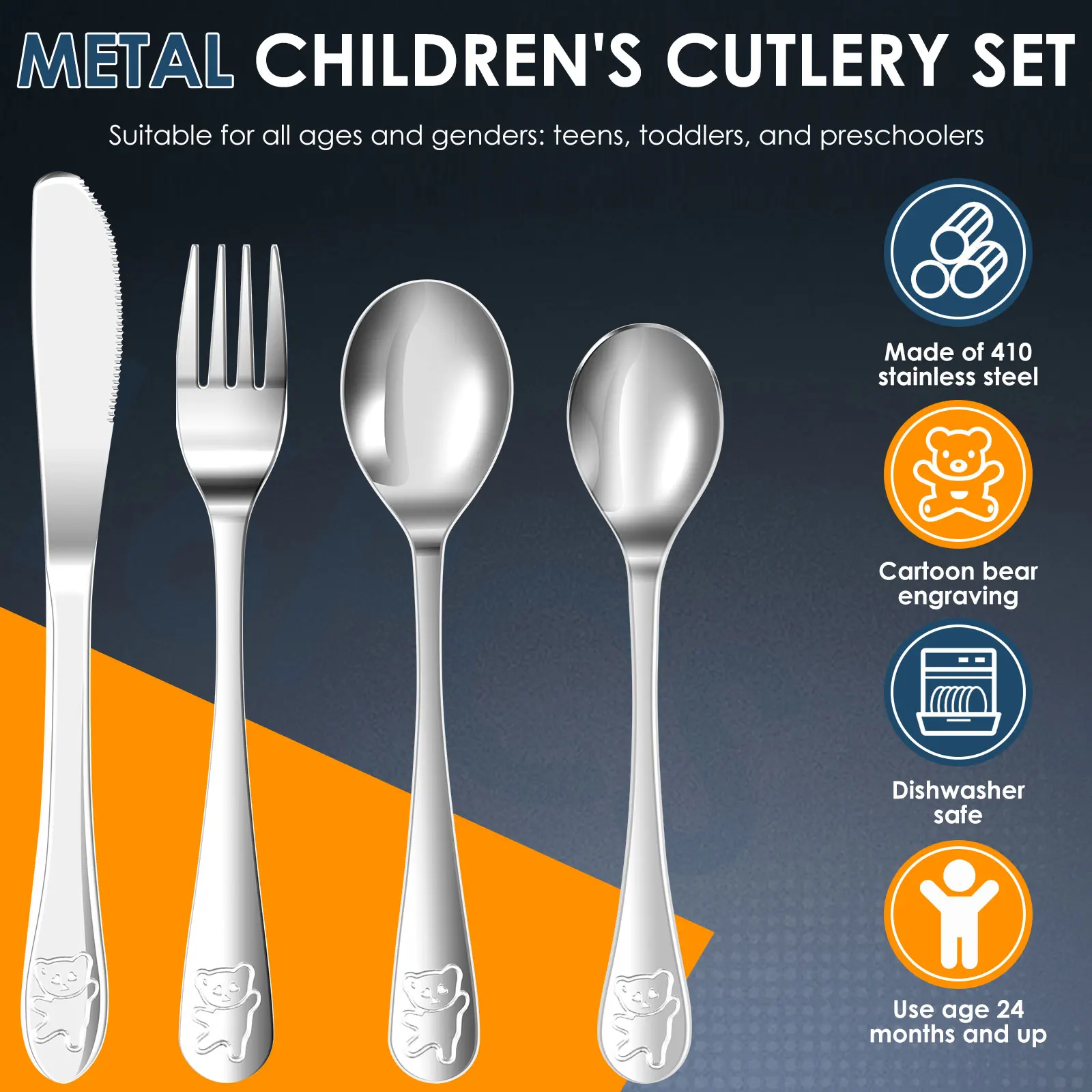 16 قطعة الفولاذ المقاوم للصدأ الاطفال الفضيات مجموعة الكرتون الدب الصغير طفل عشاء مجموعات مجموعة كاملة سكين شوكة ملعقة عيد الميلاد أدوات المائدة #5