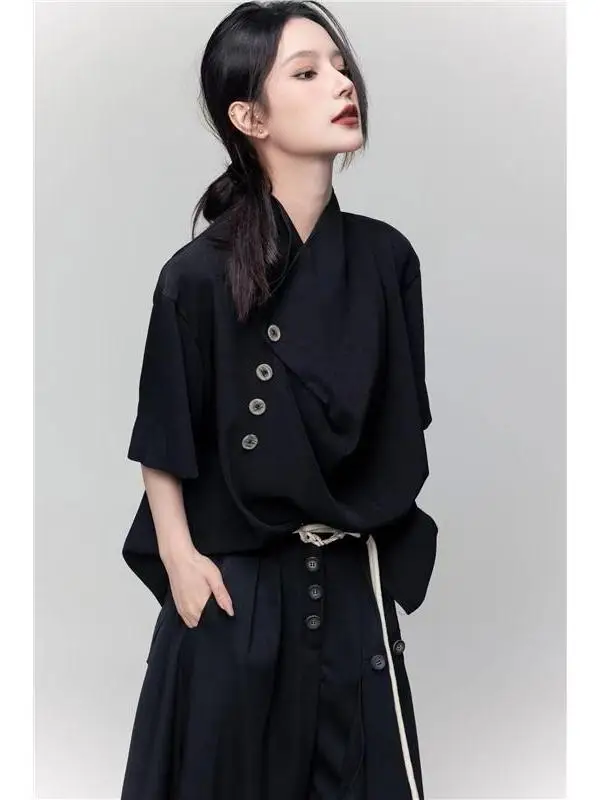 Loose Fit Ort Sve Irt New Chinese Sle Ex Retro Design Youth Faion Summer Casual Wear Stehkragen Regelmäßige Länge