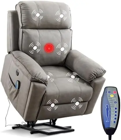 Large Power Lift Recliner Chair with Massage and Heat for Elderly, Ergonomic Electric Wider Sofa Chair for Living Room with 2 Cu