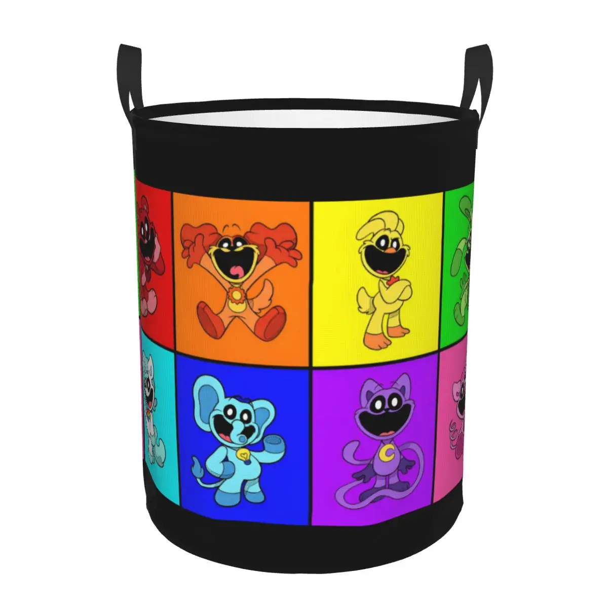 Custom Colorful Smiling Big Mouth Critters Group Laundry Hamper Large Storage Basket Scarry Animated Game Nursery Toy Organizer