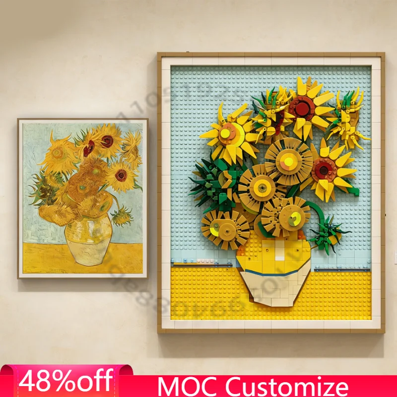 

2397 PCS Couple 12-Sunflower Vase Art MOC Customize Modular Building Block Popular Simple Creative DIY Boys Toy Christmas Gift