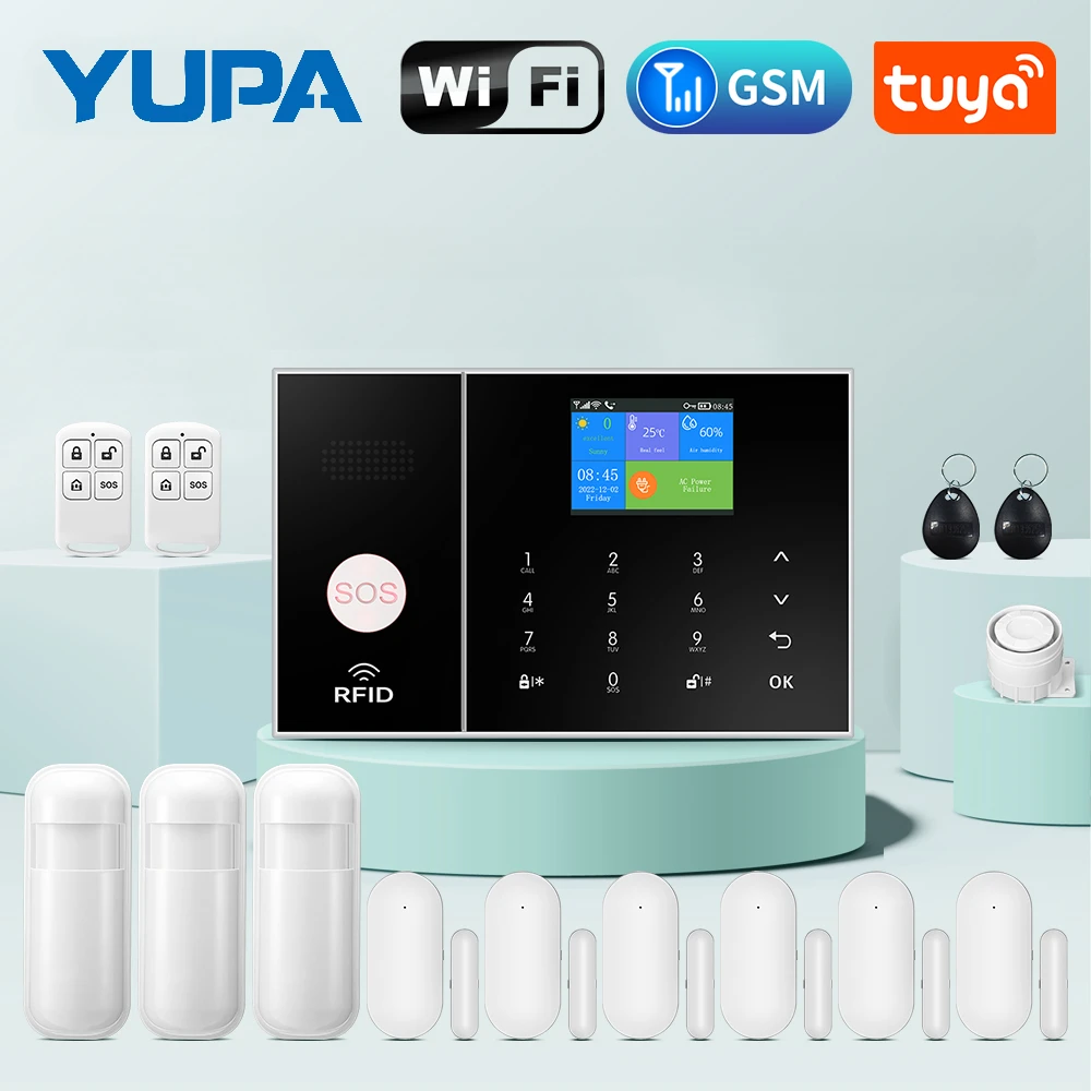 

WiFi Home Alarm System GSM Tuya Smart Home Security Alarm Kit with Siren PIR Motion Sensor Remote Controls Window Door Sensor