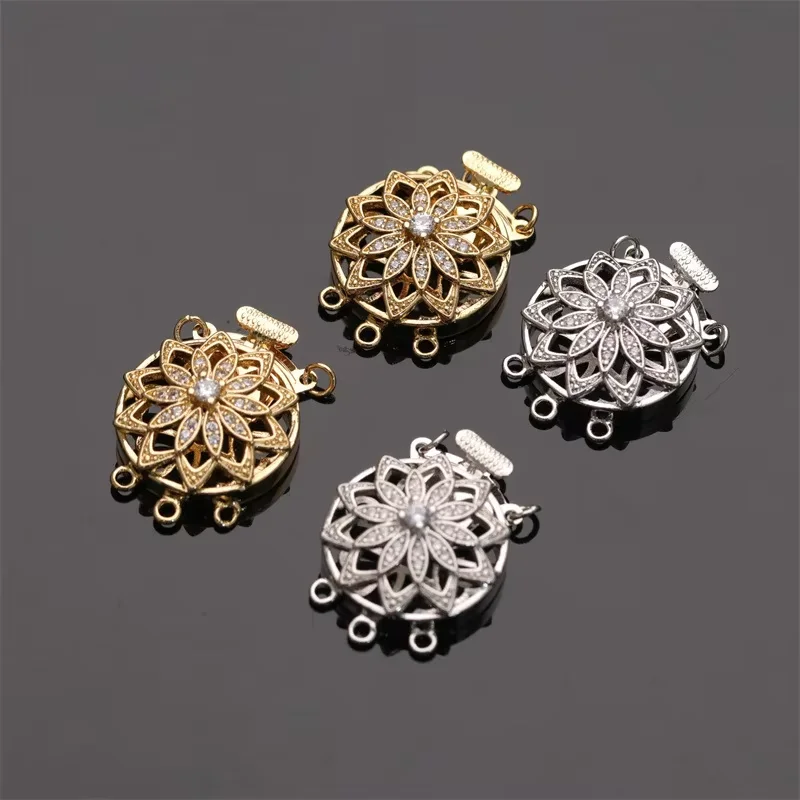 21.5X27.5mm Cubic Zircon CZ Micro Pave Hollow Fower  Clasp