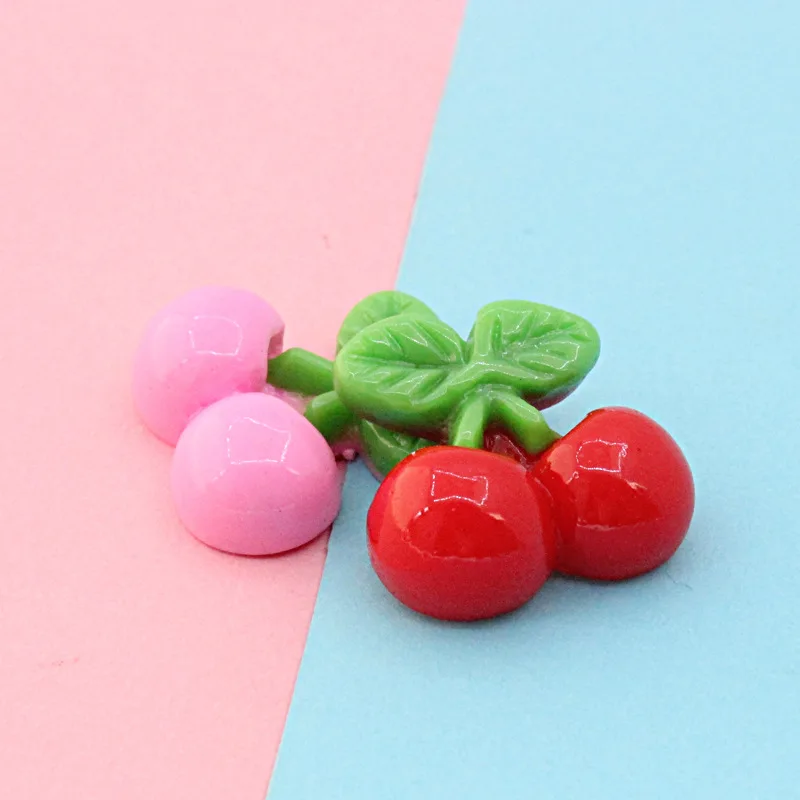 10pcs Red Pink Resin Cherry Fake Fruit Flatback Charms Kawaii Accessories Embellishments Scrapbooking Tools Supplies Jewelry DIY