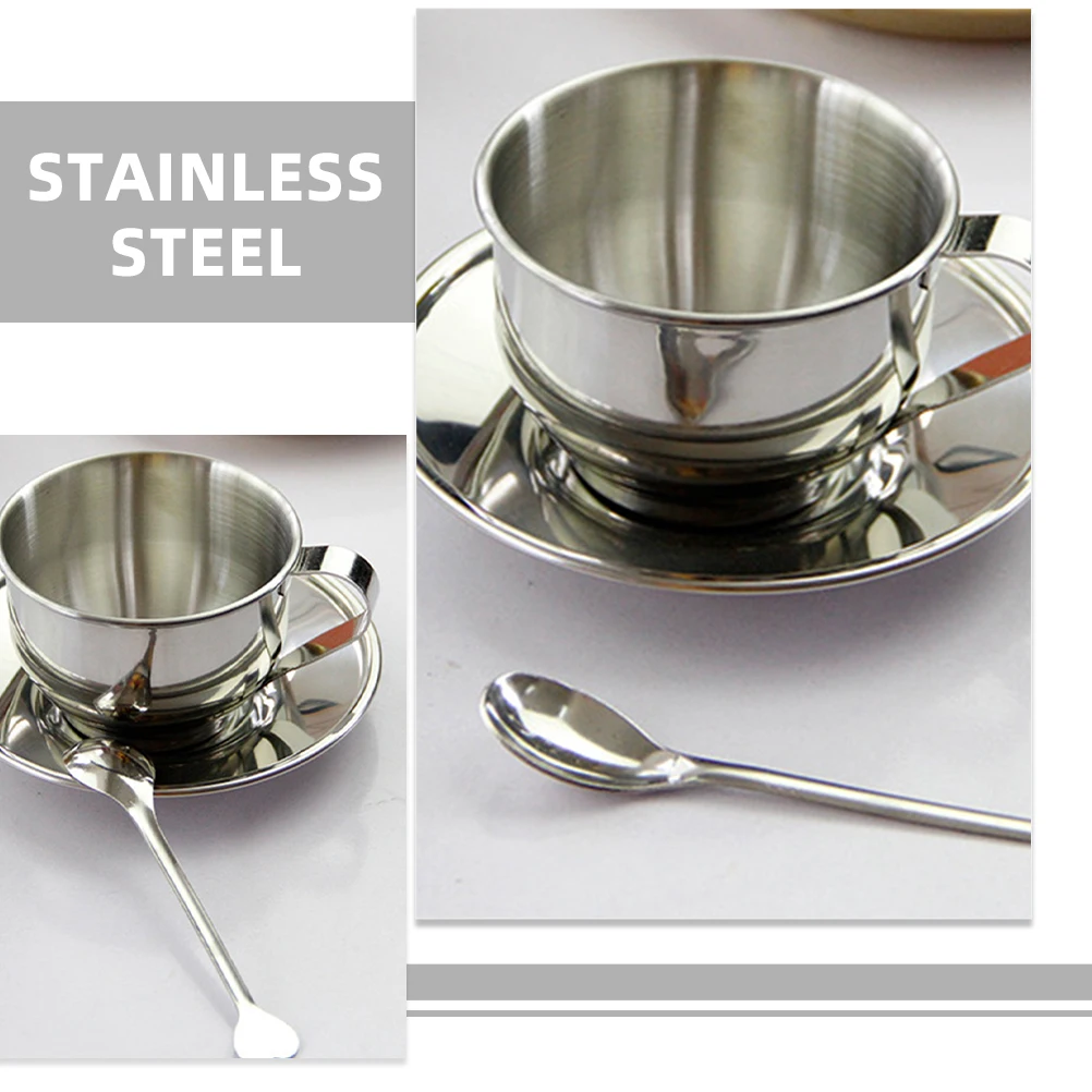 

Coffee Cup Saucer Set Stainless Steel Mug Reusable Tea Espresso Cups Coffee Tea Mug Set Vintage Outdoor Practical Long Term Use