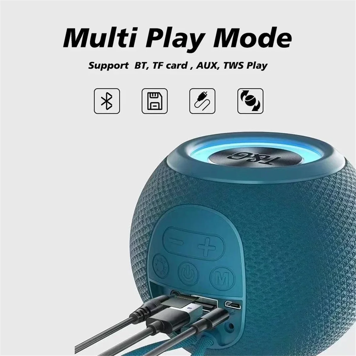 TG337 Bluetooth Speaker Portable TWS Wireless Mini Bass LED Loudspeaker IPX7 Outdoor Music Player Black