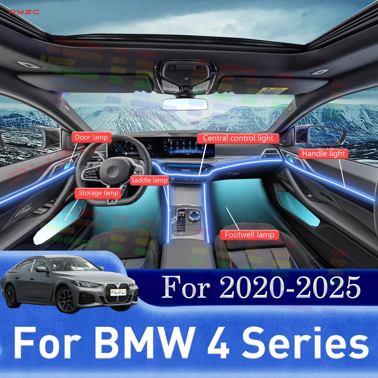 

Для BMW 4 серии APP Control 64 Цвет RGB Симфония Интерьер автомобиля Акриловая направляющая Светодиодная лента Лампа Украшение Атмосфера