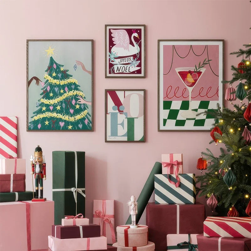 يوم عيد الميلاد شجرة البجعة عطلة شرب الفن طباعة ملصق قماش اللوحة الزخرفية صورة غرفة هدية حفلة معرض بهيجة الجدار