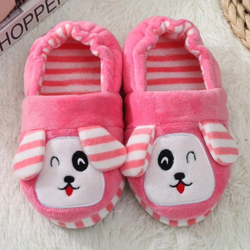 Fashion Toddler Girls Slippers for Winter Baby Loafers Plush Warm Cartoon Dog Puppy Rubber Sole Child Home Shoes Indoor Footwear