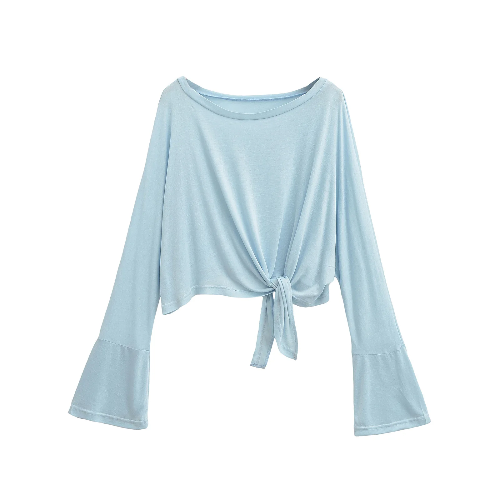 Thin see-through sun protection shirt for women 25 summer new style irregular long-sleeve T-shirt loose-fitting tie-up air 2J43