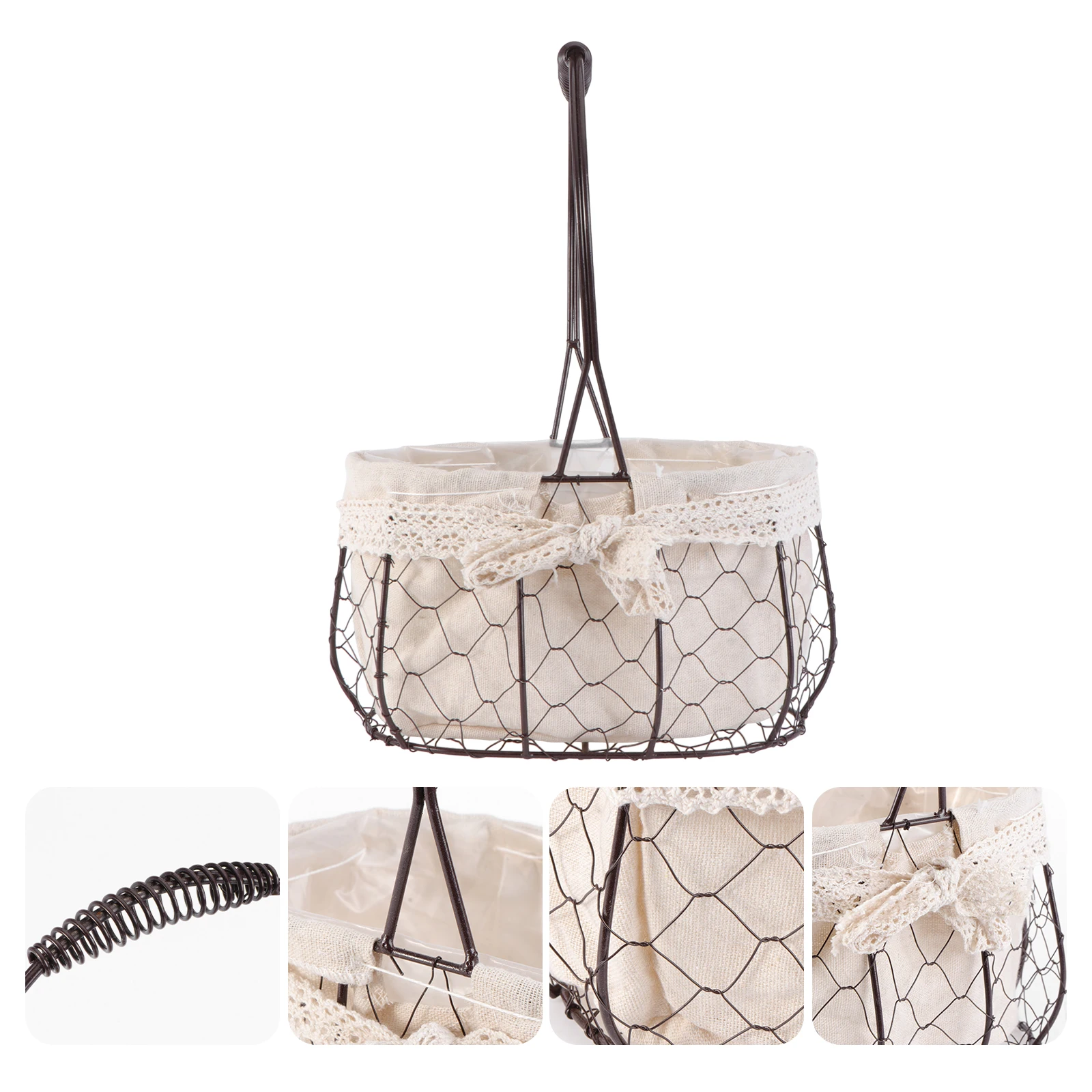 

Retro Iron Cloth Flower Basket for Wedding Romantic Atmosphere Vintage Jacquard Small Pearl Handle Storage Decor