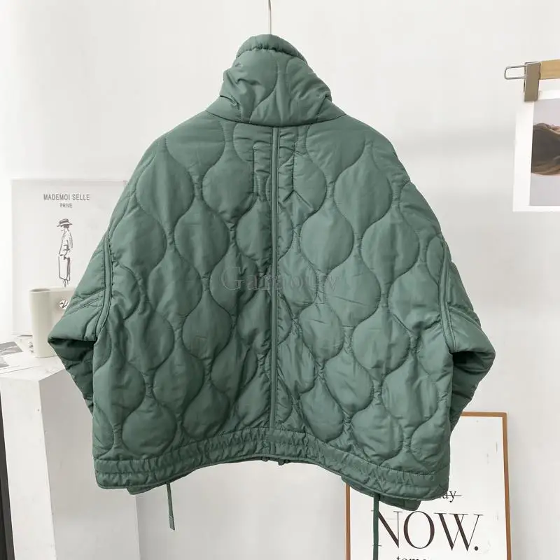 Garaouy 2023 Autumn Winter New Women Parka Coat Loose Stand Collar Pocket Cotton Clothes Female Green Jacket Warm Outwear Mujer