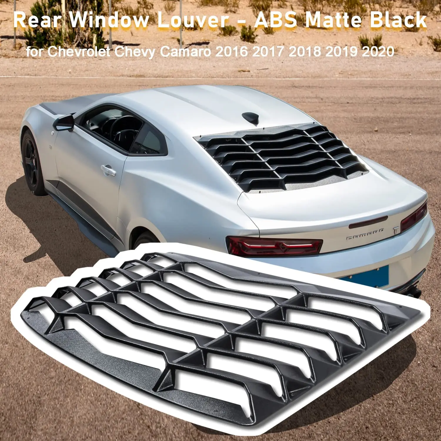 

TML Rear Window Louver for Chevy Chevrolet Camaro 2016-2022 ABS Window Visor Sun Shade Cover Vent in GT Lambo Style Matte Black