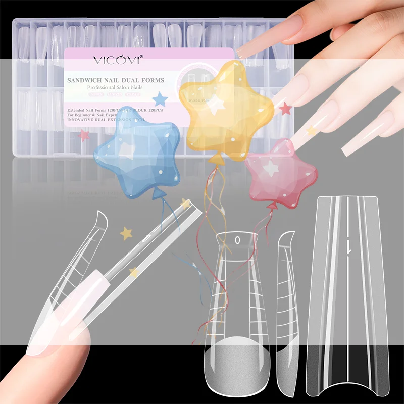 Sandwich formas de uñas duales 240 Uds 15 tamaños extensiones rápidas-formas duales sin formas de papel necesarias formas de manicura elipse 3D herramienta de Arte de uñas