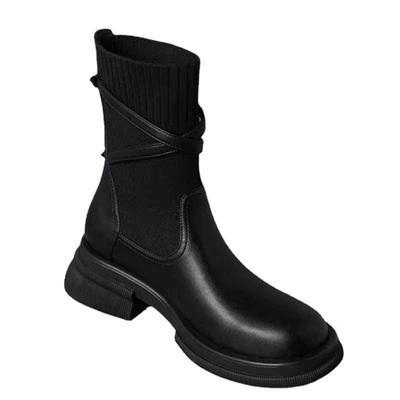 Autunno nuove donne Chelsea Boots Vintage Ladies Platform Shoes Chunky Heel Stretch Sock stivaletti per le donne Botines Chelsea