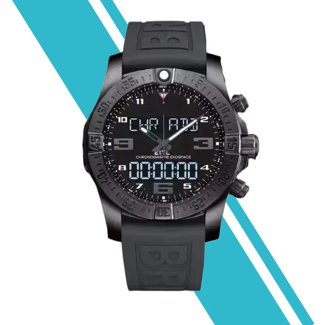 

Элитные часы Aerospace Evo Quartz с черным и синим каучуковым ремешком, мужские спортивные цифровые часы с LED-дисплеем, модные, с двойным дисплеем, индивидуальный дизайн.