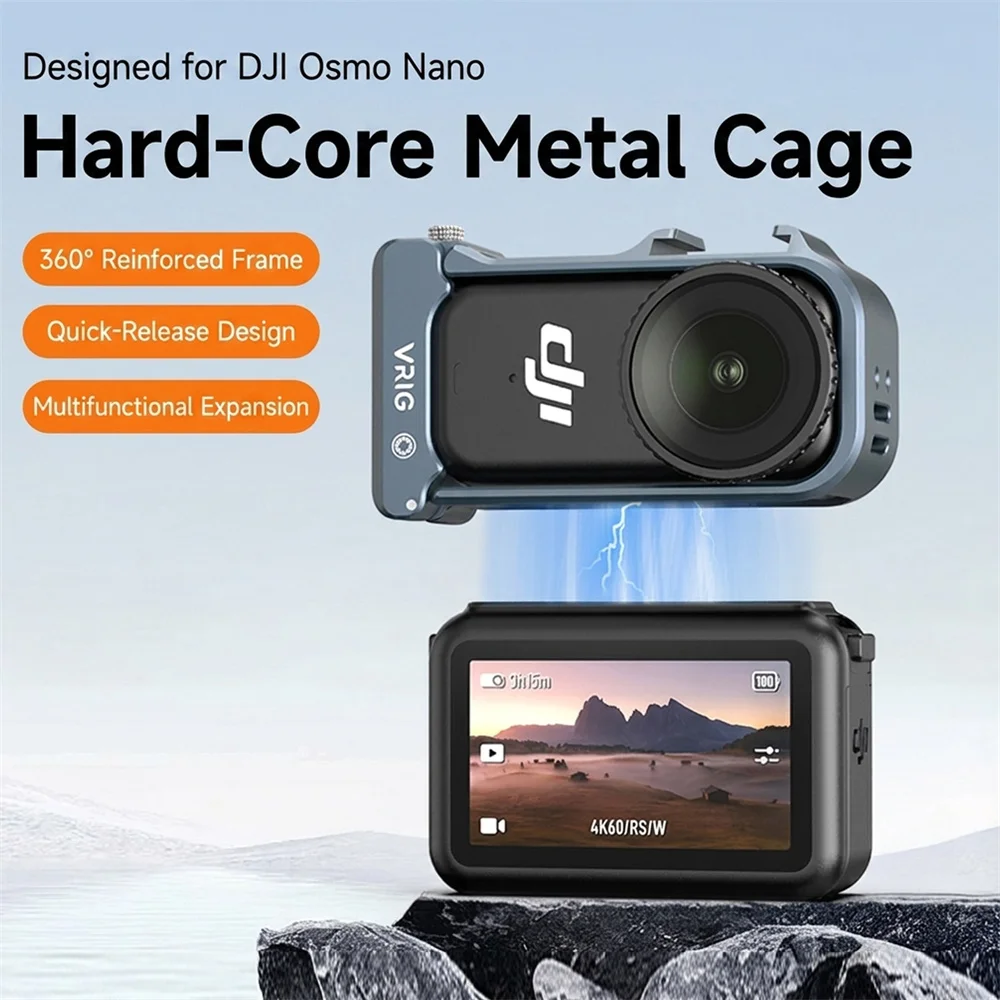 VRIG GA-16 Magnetic CameraCage for DJI Osmo Nano Action Camera Quick Release Base Shockproof Frame Protective Rig w Cold Shoe