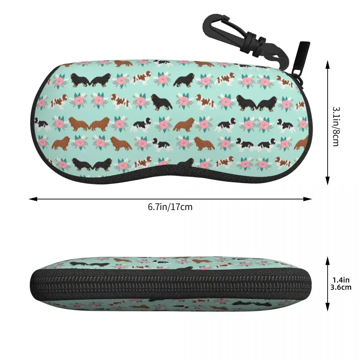 Funda personalizada para gafas de sol Cavalier King Spaniel con flores, funda protectora de neopreno con cremallera para amantes de las mascotas